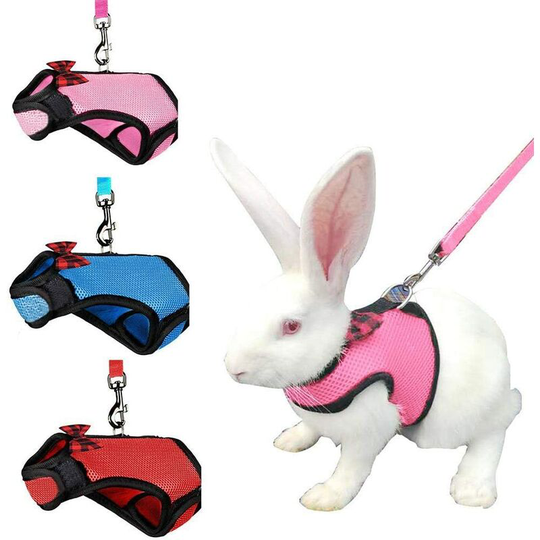 Modou - Soft Mesh Harness with Leash for Small Pets Hamster Rabbit Bunny Small Pet Harness Belt and Leash Pink Size l