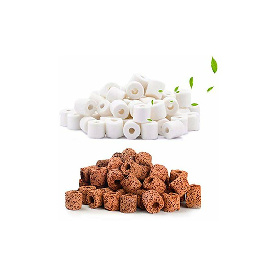 Bearsu - Ceramic Bio Filtration Rings for All Types of Aquariums and Ponds Stabilize Water pH (White 500g + Red 500g)