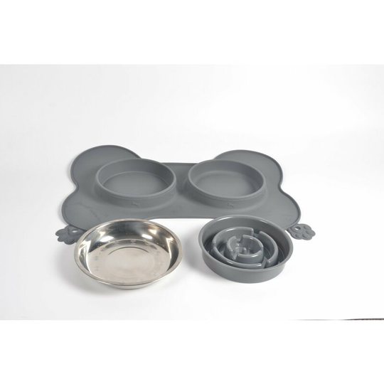 3-in-1 Anti Glutton Dog Cat Bowl, Bowl with Non-Slip and Waterproof Base, Promotes Healthy Eating and Slow Digestion (Grey)