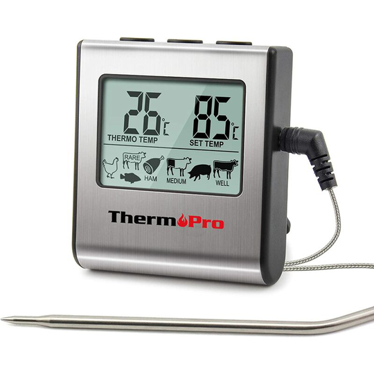 Devenirriche - TP16 Digital Meat Cooking Thermometer with Large lcd Display for Smoker Oven Kitchen Treats Barbecue Grill Thermometer with Timer and