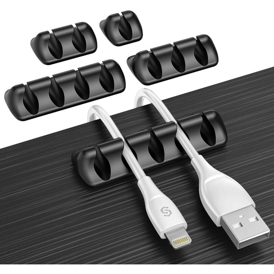 Desk Organizer Cable Clips - Set of 5 - Silicone Cable Tidy Fixed Adhesive Cable Tie-Down Desk Cord Storage for Charger/Mouse/Headphone/Phone Cables