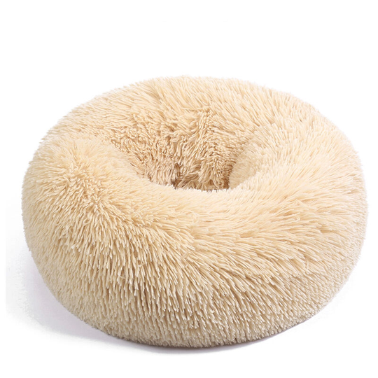 Plush Donut Dog Bed, Cat Bed, Non-Slip Bottom Soft Calming Dog Beds , Luxury Pet Bed for Cats and Small Dogs(light yellow, 60cm) - Muff