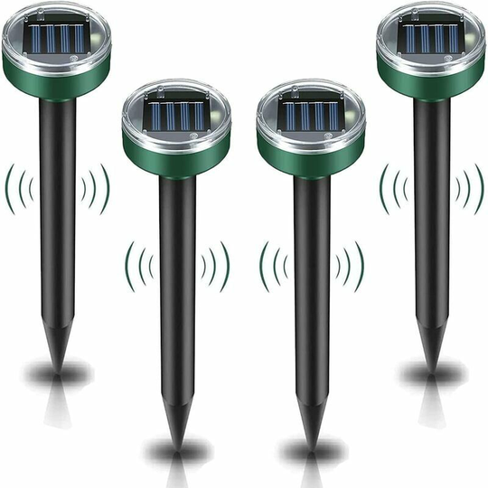 Monly - Solar Mole Repeller, 4 Pieces Ultrasonic Pest Repeller - Mole Control with IP65 Waterproof, Mole Repellent Garden Mole Repeller