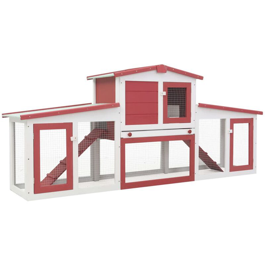 Topdeal - Outdoor Large Rabbit Hutch Red and White 204x45x85 cm Wood FF170845_UK