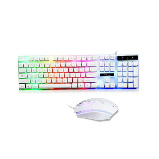 (White) Gaming Keyboard Mouse Set Rainbow LED Wired USB For PC Laptop PS4 Xbox