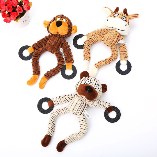 FVO - Squeaky Dog Toy Set, 3 Packs of Durable Plush Dog Toys, Chew Toys, Dog Companion, Various Animal Shapes, Puppy Training Toy, Small, Medium and
