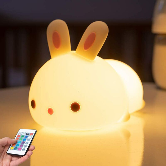 Denuotop - Kids Night Light, Baby Rabbit Led Night Light, Touch Bedside Lamp, 7 Colors Portable Silicone Night Light, Bedroom Atmosphere Lamp, Light