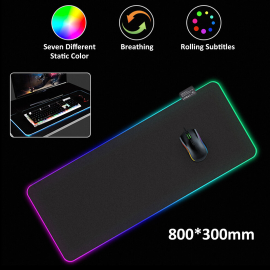 Large RGB Colorful LED Lighting Gaming Mouse Pad Mat 80 X 30CM