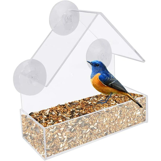 Window Bird Feeder Clear Acrylic Bird Feeder Rainproof Bird Feeder Detachable Sliding Feeder Tray with 3 Suction Cups Bird Feeders