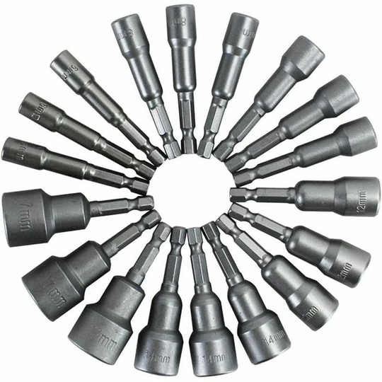 Joorrt - Magnetic Nut Driver Bit Set - 14pcs 6-19mm Hex Socket Nut Driver Set Magnetic Drill Bits Electric Hand Tool Kits for Drills Magnetic