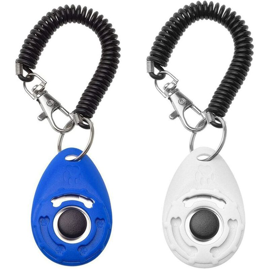 Bearsu - 2Pack Pet Dog Training Clicker with Wrist Strap - Durable Lightweight Easy to Use Pet Clickers for Cats Puppy Birds Horses (Blue + White)