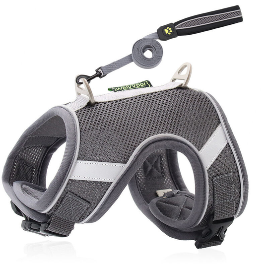 Dog chest harness leash reflective breathable puppy dog leash l Grey - Muff