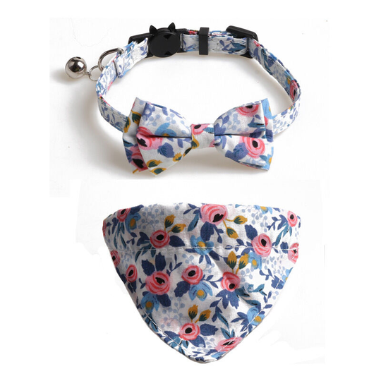Flowers two-piece cat collar with triangular bell-shaped scarf collar butterfly cat collar