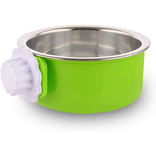 Crate Dog Bowl Removable Stainless Steel Water Food Feeder Bowls Cage Coop Cup for Cat Puppy Bird Pets (Small, Green)