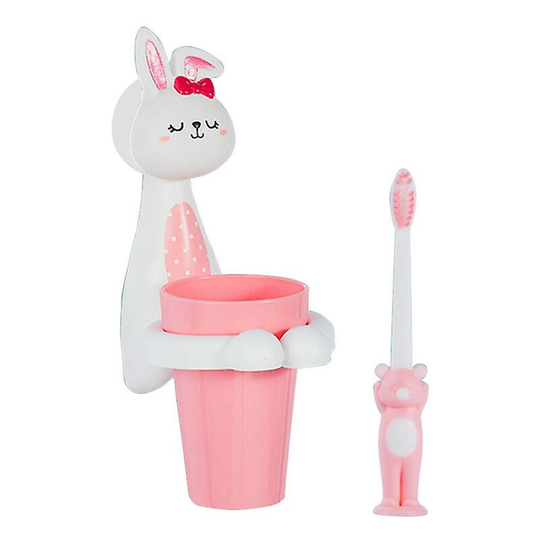 Kids Wall Mounted Toothbrush Holder Tooth Brushing Cup Washing Cup Holders White Rabbit