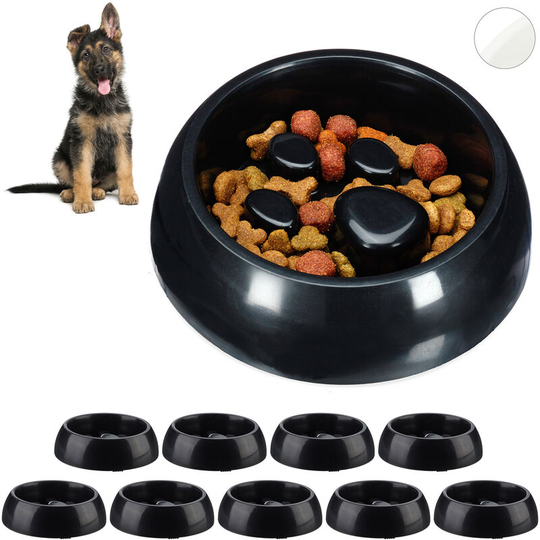 Set of 10 Relaxdays Foraging Feeding Bowls for Slow Eating, Cats & Dogs, Bloat Stop Dish, Dishwasher-Safe, Black