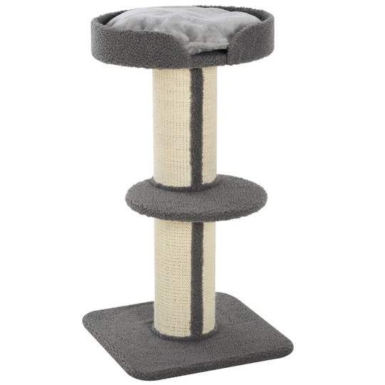 PawHut 2-Tier Cat Kitten Tree with Top Basket Cushion Sisal Post Grey