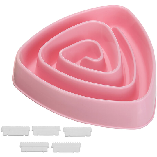 Slow Feeder Dog Cat Bowl Healthy Eating Puppy Pet Pink Size s 20cm * 4.5cm