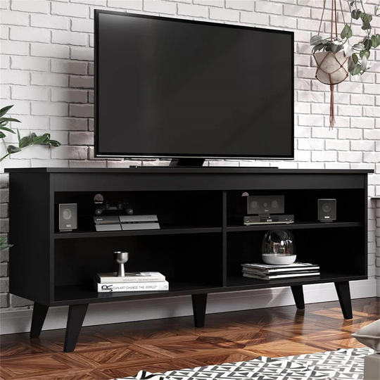 Modern Wooden TV Stand Console Table, Bench, Entertainment Unit For Tvs Up To 55 Inches, With Cable Management And 4 Large Storage Shelves For Your Li