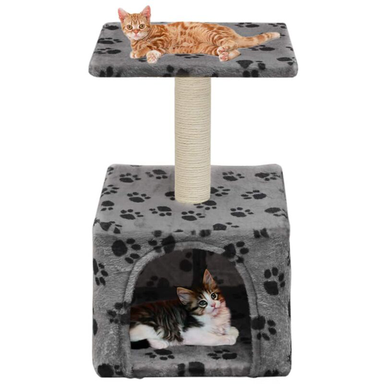 Cat Tree with Sisal Scratching Post 55 cm Grey Paw Print VDFF07095_UK - Topdeal