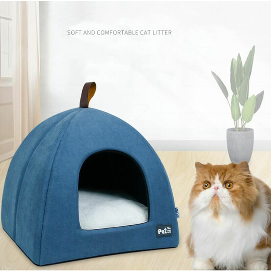 Soft Cave Cat Bed - Washable Medium Cat House with Removable and Removable Cushion, Beds for Small Dogs 40x40x38cm, blue