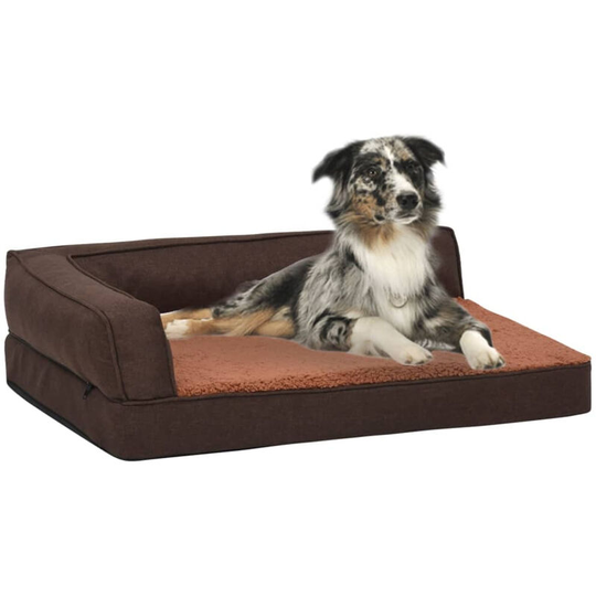 Ergonomic Dog Bed Mattress 60x42 cm Linen Look Fleece Brown