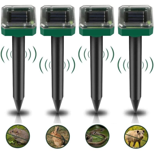 Sun Flowergb - Ultrasonic Solar Mole Repeller, 4 Pack Solar Mole Repeller, IP65 Waterproof Outdoor Mouse Repeller for Anti Gopher, Snake, Mole,