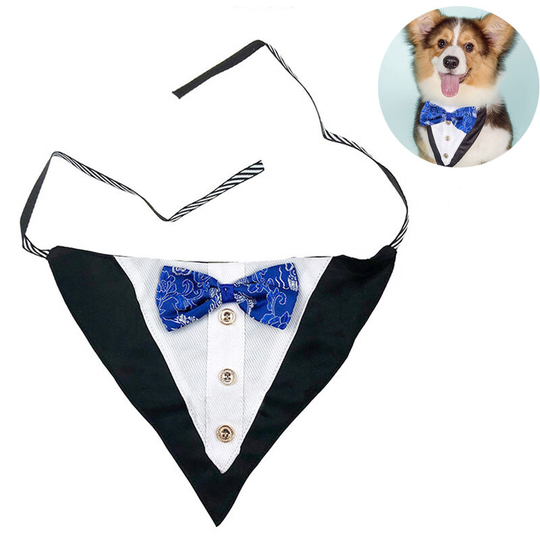 Formal Dog Tuxedo Wedding Dog Bandana Collar Dog Collar with Bow Tie Adjustable Dog Bowtie Collar Bandana for Small Medium Large Dog Pet, blue