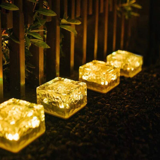 4 Pack Solar Brick Lights - Solar Ice Cube Lights Landscape Path Lights Outdoor Garden Patio Path-Warm White