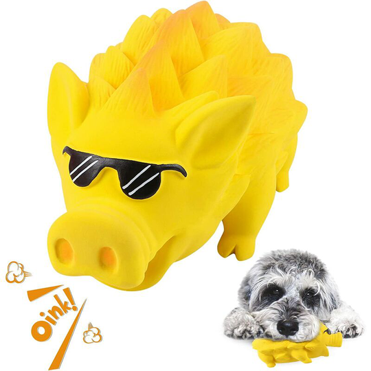 Squeak Toy Chew Dog Pig Interactive Toothbrush for Medium Large Pet (Yellow, Sunglasses)