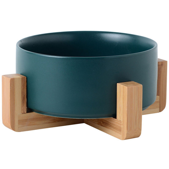 Ceramic Cat Dog Bowl with Anti-Slip Bamboo Stand,Large20cm - Large20cm