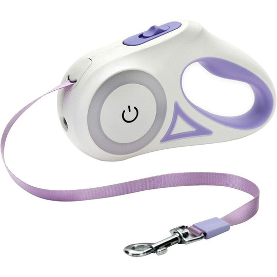 Lighted dog leash, automatic retractable pet leash, pet leash with anti-slip handle for pets purple 9.8 feet