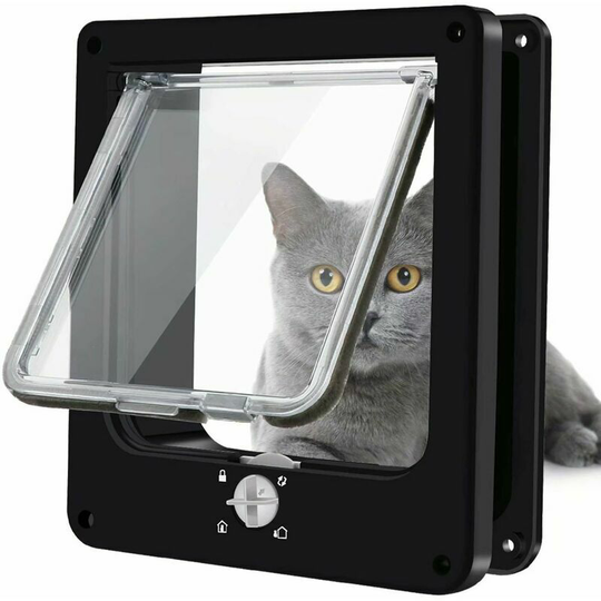 Bearsu - Cat Doors, 4-Way Rotating Lock Magnetic Cat Flap for Cats, Kittens and Kittens, Upgraded Version m Black , 19*5.5*22)