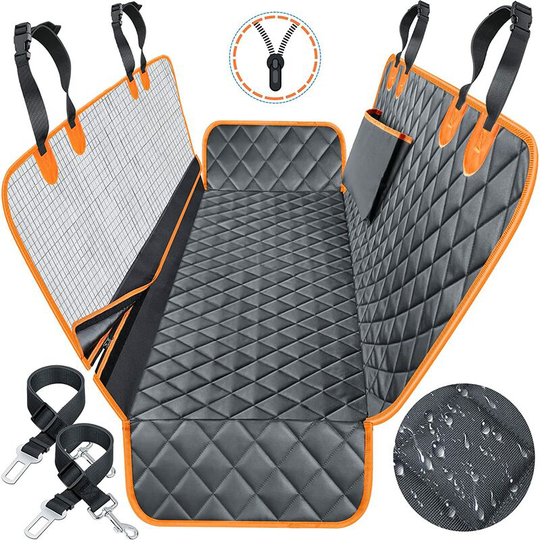Bearsu - Dog Seat Covers with Detachable Mesh Visual Window 100% Waterproof Dog Car Seat Cover Nonslip Pet Bench Seat Cover with Storage Pockets,