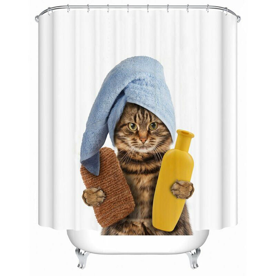 Bearsu - 1 Pcs 180*180cm Cute Cat Pattern Shower Curtain for Bathroom, Waterproof Polyester Fabric, with Hooks