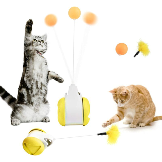 Feather Toys Interactive Cat Toy, Cat Toys, Balance Swing Cat Toys, 360° Rotating Toy with Catnip, Pet Training Toy (Yellow)