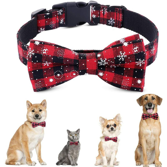 Pet Dog Cat Collar Christmas Snow Pattern Adjustable Nylon Necktie Bowknot Bowtie Traction Rope