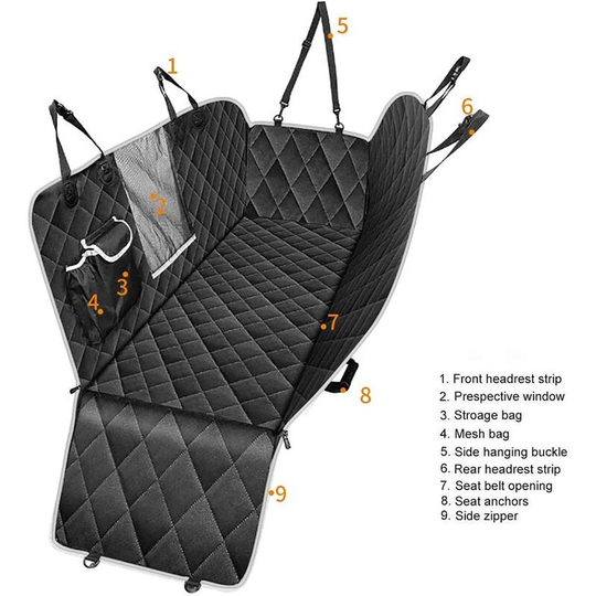 Universal Dog Car Back Seat Cover, 2 Large Pockets, Waterproof and Non-slip, 137 * 147 * 40cm, Fits Most Car Back Seat Covers, Black