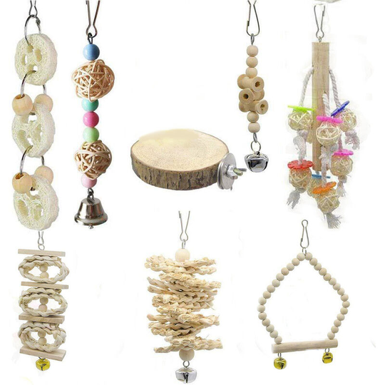 Set of 8 Bird Toys, Wooden Feet Perches, Ladders, Climbing Perches for Birds, Bird Toys Parrots, Parakeets, Parakeets, Macaws