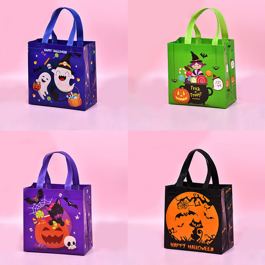 Sun Flowergb - 8 Packs Trick or Treat Goody Bags Halloween Non-woven Bags Pumpkin Bags Candy Bags with Handles for Party Supplies, 22*23*11cm, 4