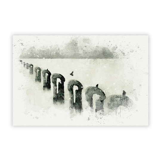 'Perched Pigeons' - Unframed Graphic Art Print on Paper