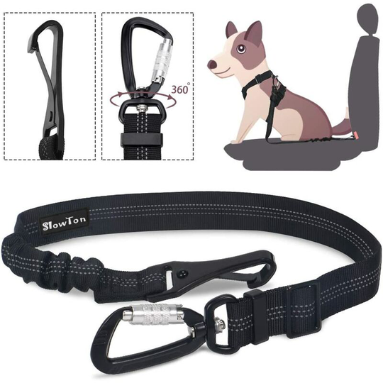 Thsinde - Slow dog car seat belt, pet seat belt clip tether puppy safety lock lever attachment harness leash small, medium and large dogs adjustable
