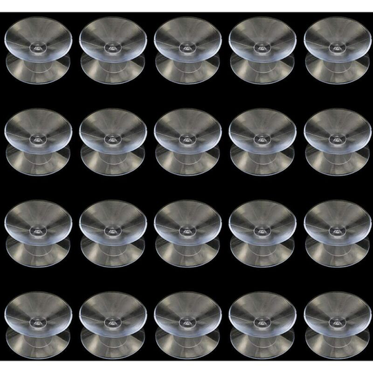 Pack of 20 double-sided clear plastic suction cups for table top, window - Diameter: 30 mm