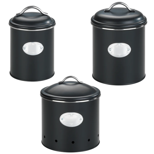 WENKO Storage Box Nero Set, 3-Piece, Storage Boxes Made of Lacquered Metal, Black