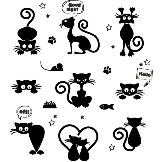 Perle Rare - Cat wall sticker, black cat cat sticker switch creative wall sticker removable waterproof decorative sticker for creative cute cat and