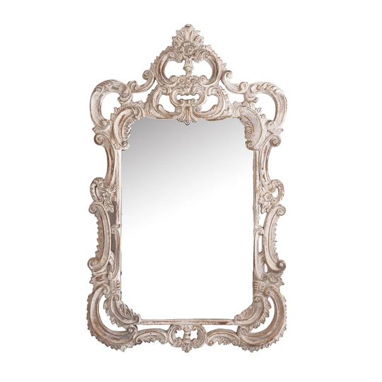 Milvignes Wood Framed Wall Mounted Accent Mirror in White Distressed
