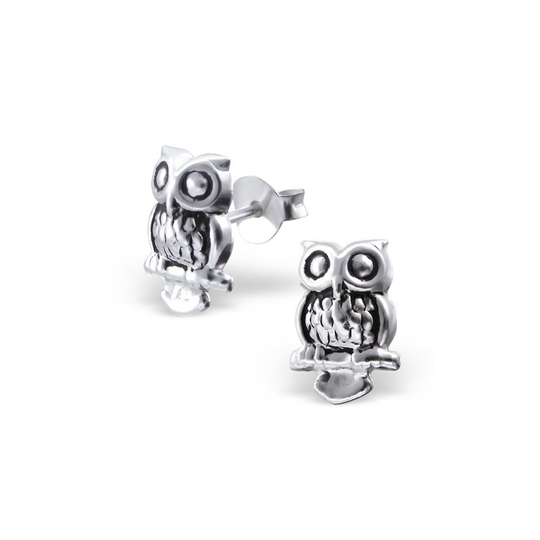 Perched Owl Sterling Silver Stud Earrings