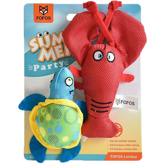 Turtle With Lobster Plush Cat Toy (One Size) (Red/Blue) - Red/Blue - Fofos