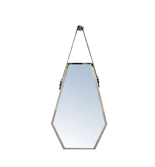 Long Wall Mirror With Leather Strap - Nickel