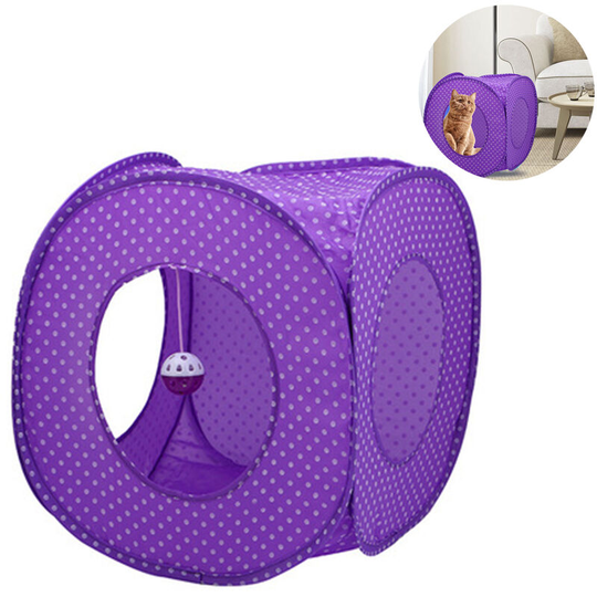Flexible Pop Out Cat Kitty Play Cube Expandable Play Tunnel Cat Toys, purple